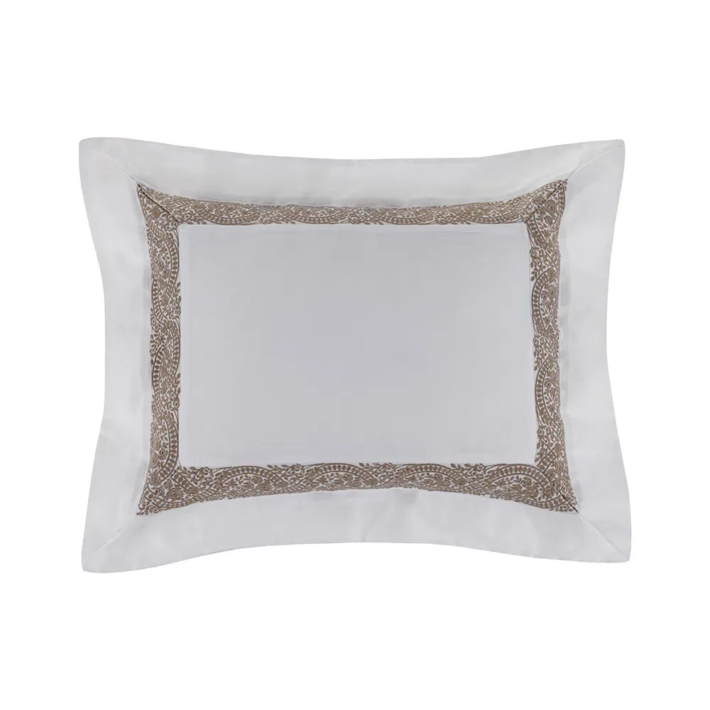 Almofada 300 Fios Rosaria Branco / Marrone 30cm x 50cm