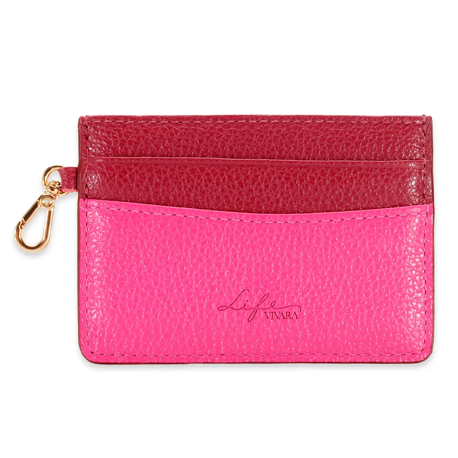 Porta-Cartões Life em Couro Vermelho e Rose Pink