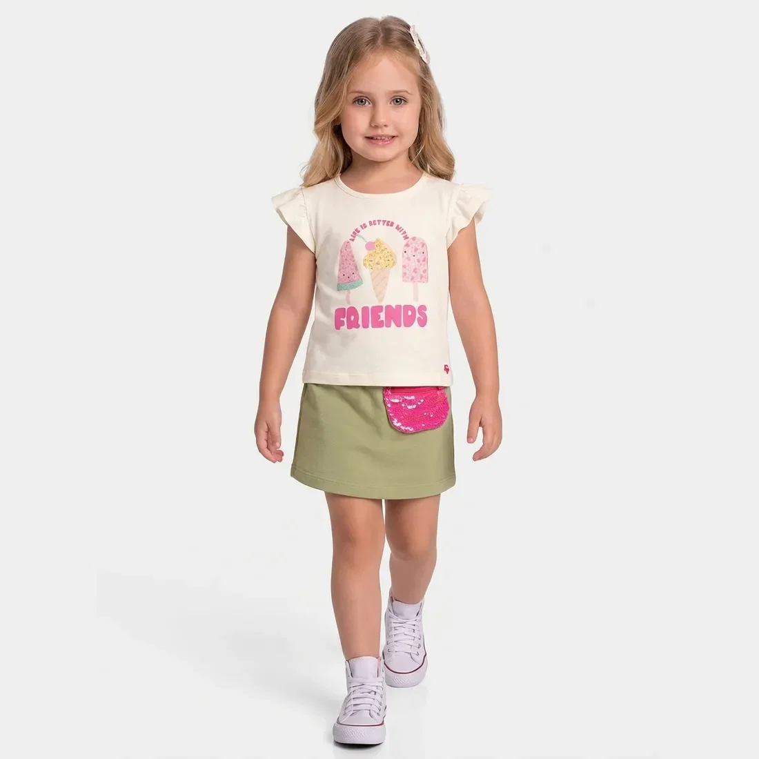 Conjunto blusa e short-saia com bolso embutido — imagem 1