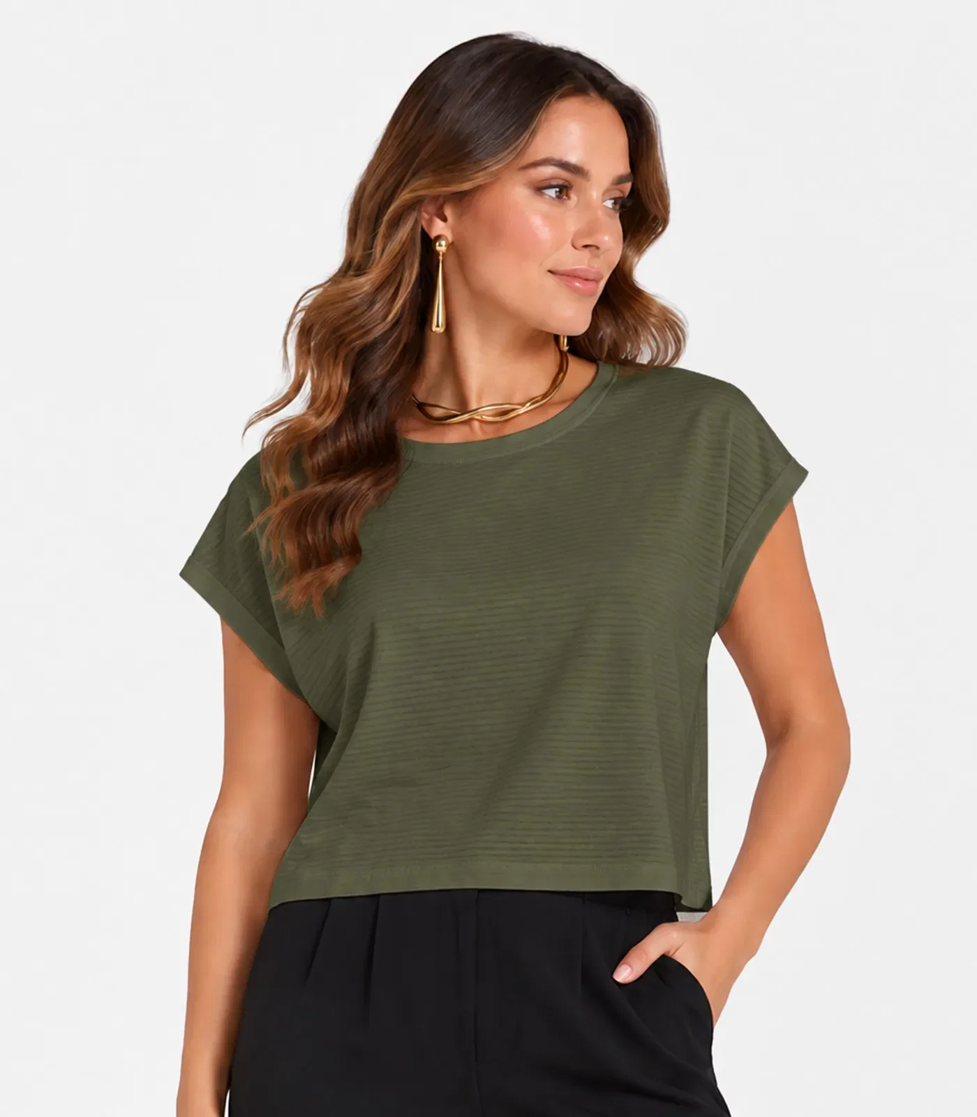 Blusa Feminina Com Tecido Texturizado Infinita Cor Verde