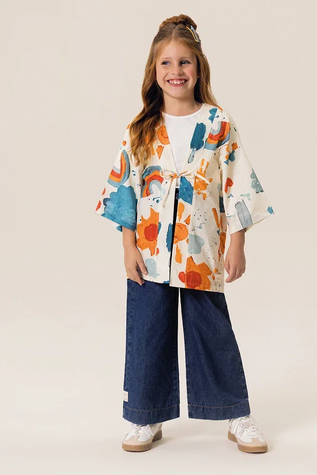 Kimono Infantil em Tricoline Estampado