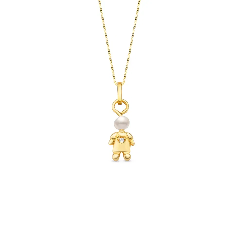 Pingente Menina em Ouro Amarelo 18k com Pérola e Topázio Incolor, 17.5mm — imagem 1