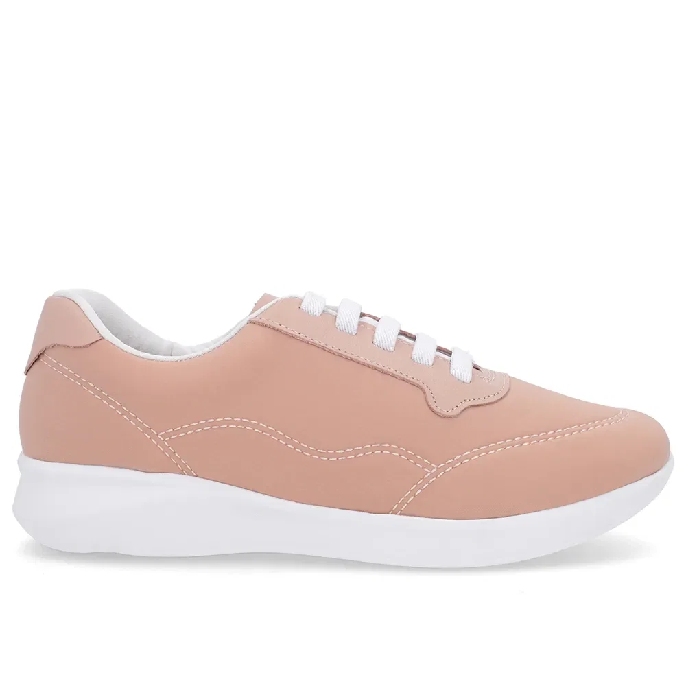 Tênis Casual Rosa Elastano Cadarço Elástico