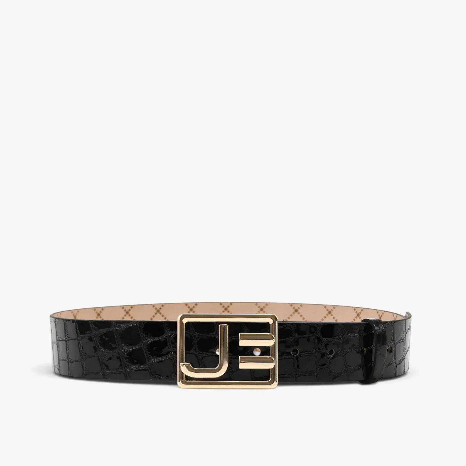 Cinto Preto Fivela Couro Croco