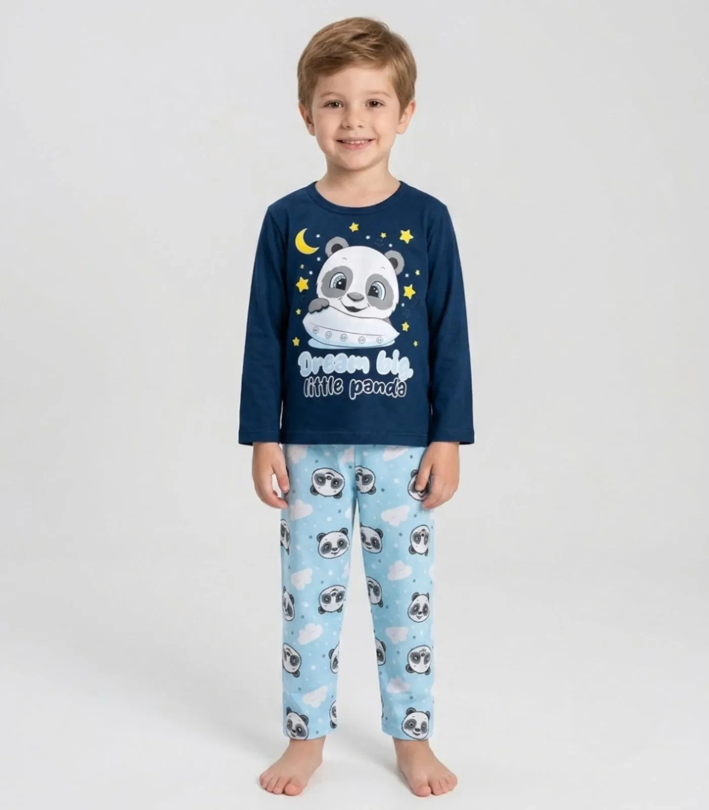 Pijama Menino Manga Longa Meia Malha Kappes Azul