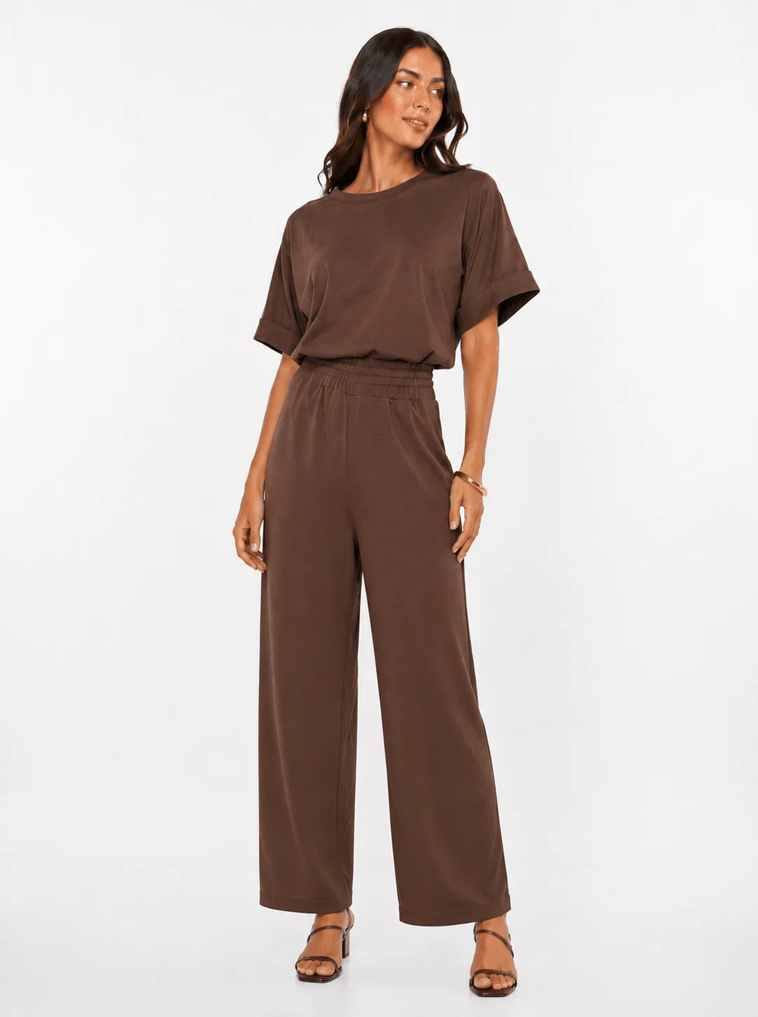 Calça Pantalona Moletinho - Marrom