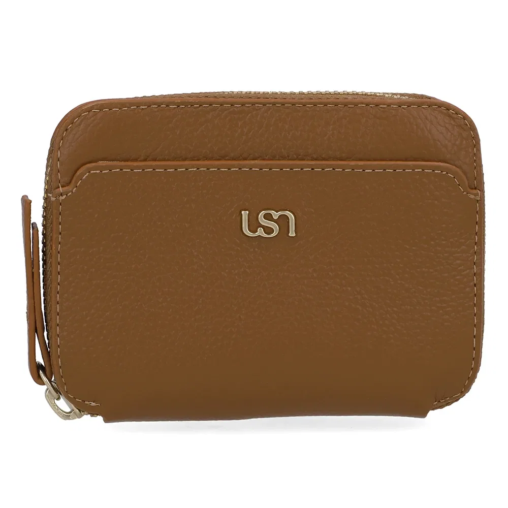 Carteira Couro Marrom Bolso Frontal — imagem 1