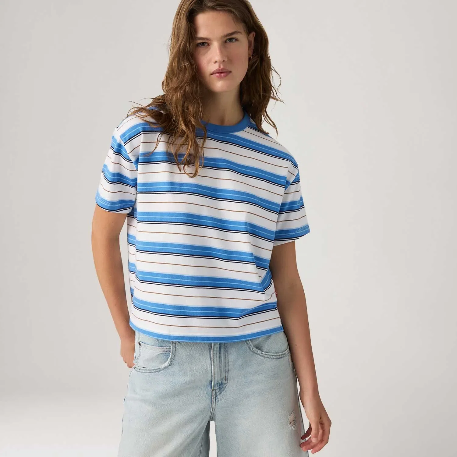 Camiseta Levi's® Vintage Tee Listrada Azul Claro Manga Curta — imagem 1