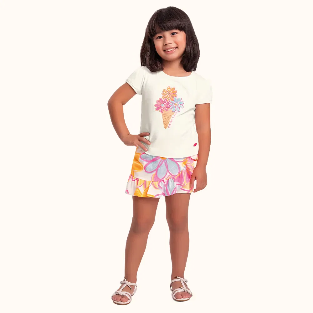 Conjunto blusa e short saia verão flores