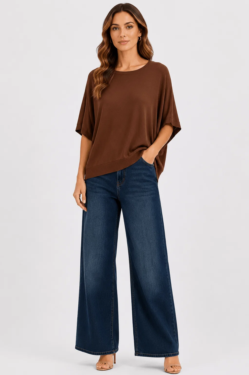 Blusa Tricot Manga 3/4 - Marrom — imagem 1