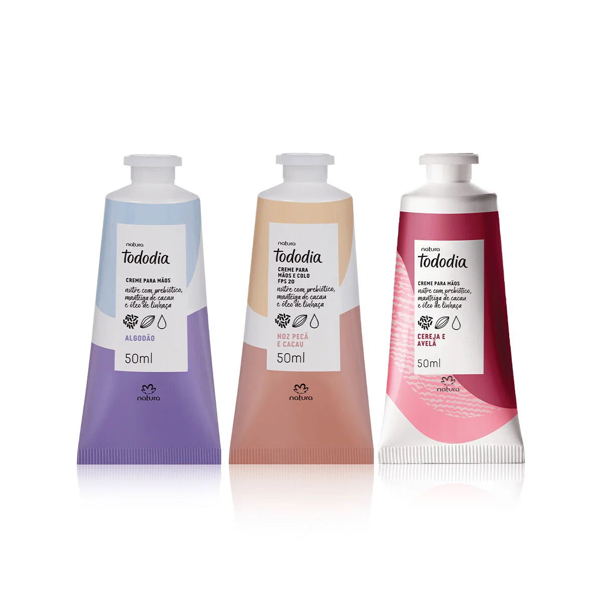 Kit Creme para as Mãos Tododia Algodão + Noz Pecã e Cacau + Cereja e Avelã 3 produtos de 50 ml