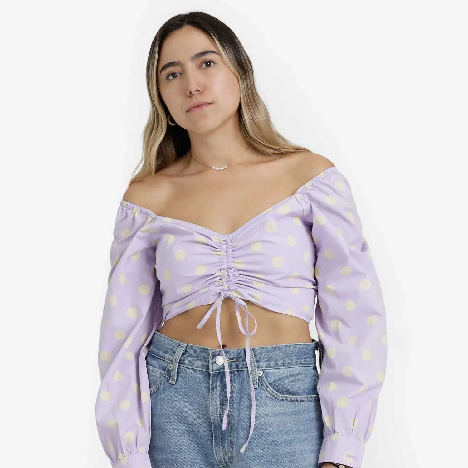 Blusa Cropped Levi's® Diana Manga longa Lilás com Estampa