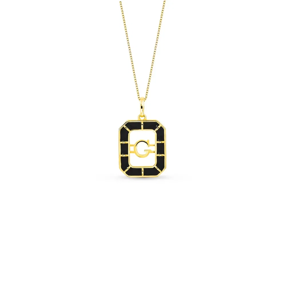 Pingente Alfabeto Letra G em Ouro Amarelo 18k com Esmalte, 14mm