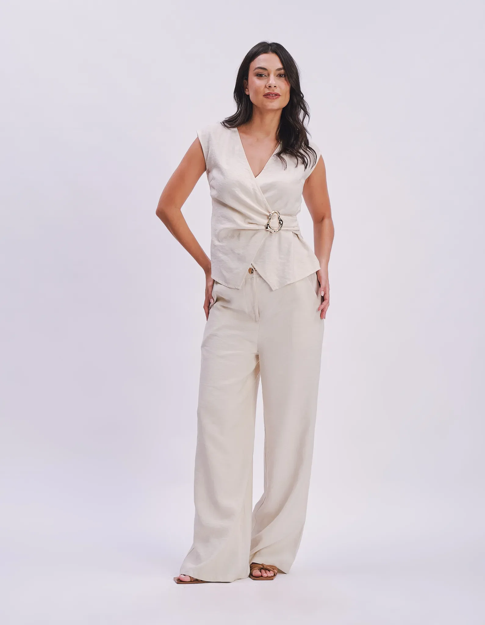 Calça Pantalona - Areia