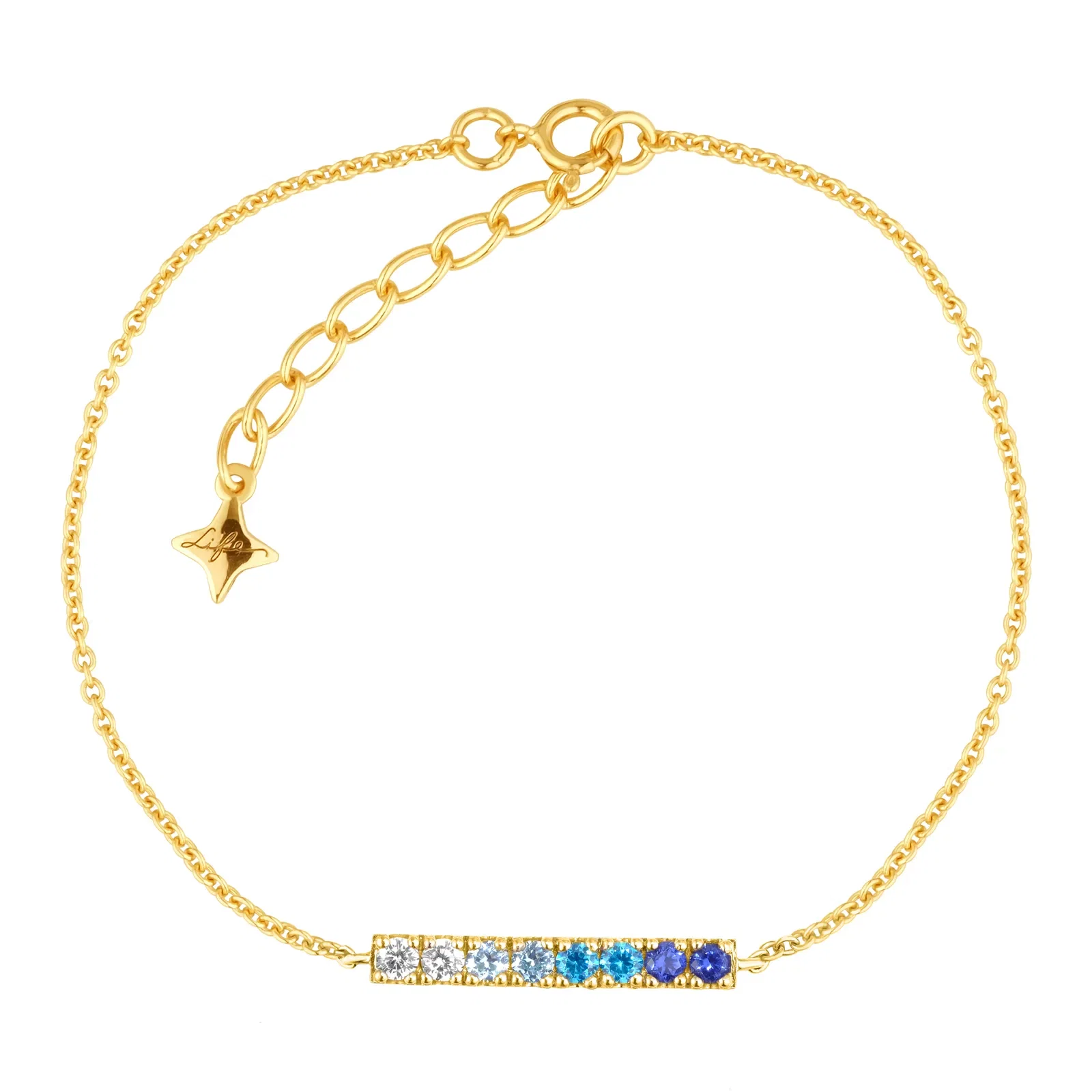 Pulseira Life Auba em Prata 925 com Banho de Ouro Amarelo 18k e Pedras Azuis