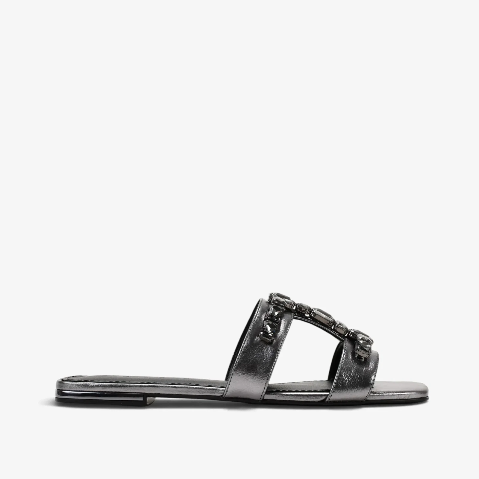 Chinelo Flat Metal Grafite Couro