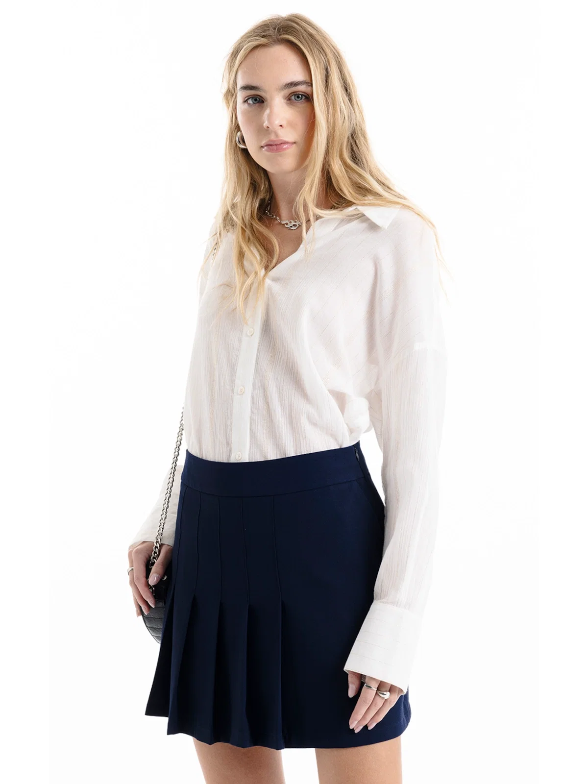 Crepe Way Pleated Mini Dark Navy — imagem 1