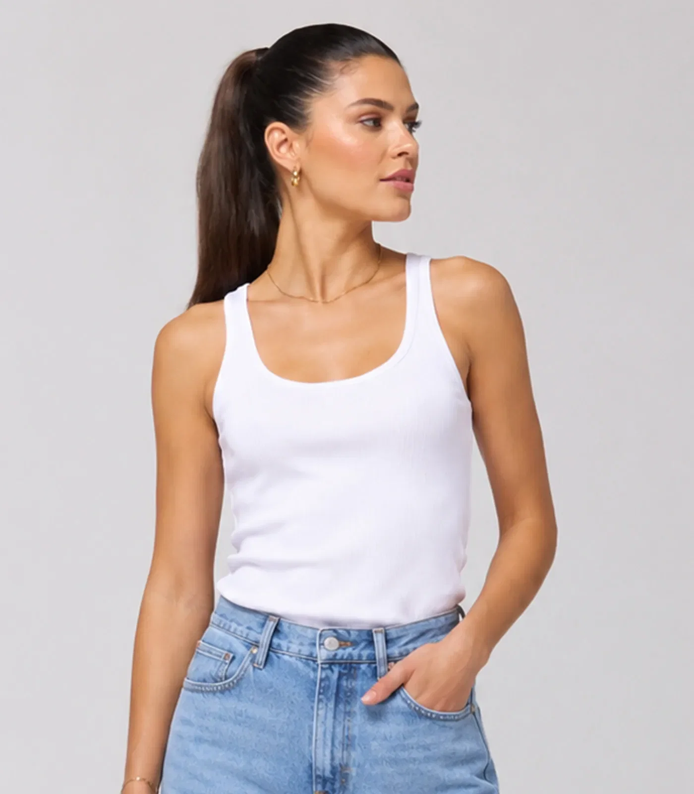 Blusa Feminina De Alça Em Ribana Infinita Cor Branco — imagem 1