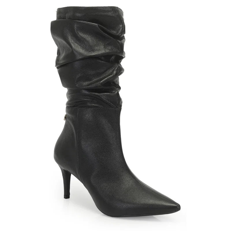 Bota Cano Medio Couro Slouch 7,5cm