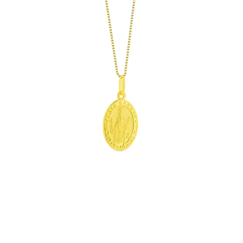 Pingente Medalha Sta Barbara em Ouro Amarelo 18k
