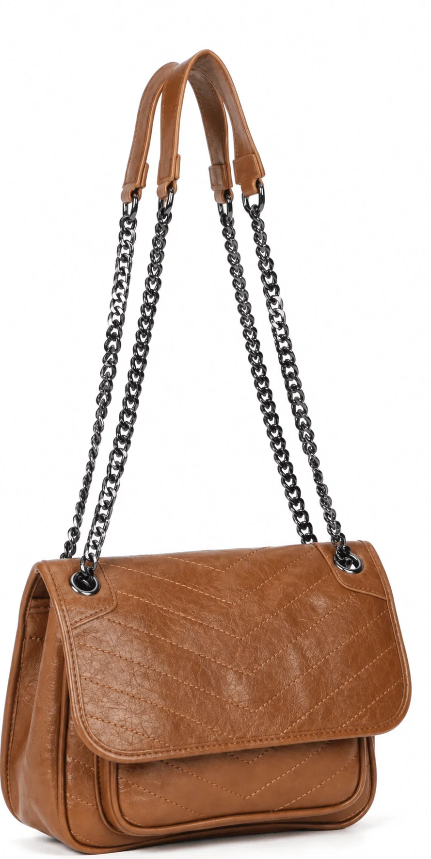 Bolsa Grande Tiracolo Alça Corrente - Caramelo