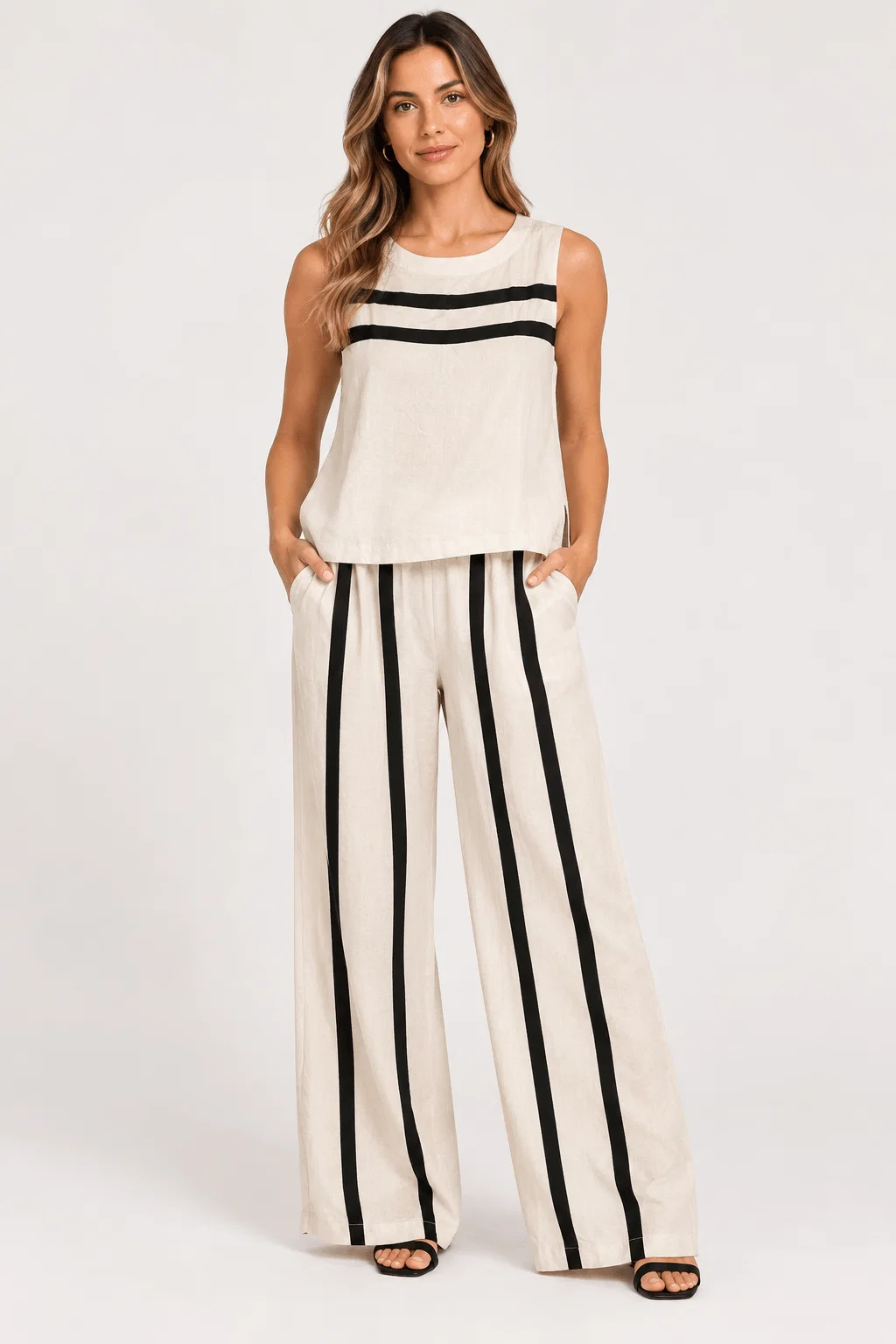 Blusa Sem Manga Recortes Bicolor - Off White — imagem 1
