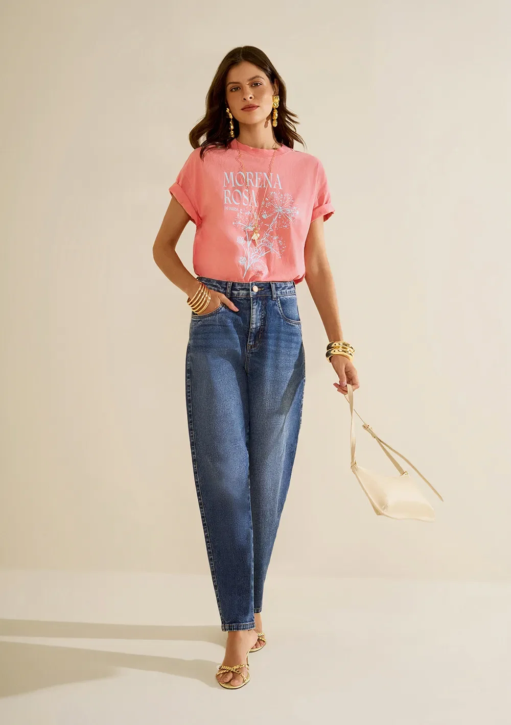 Calça Morena Rosa Mom Alta Azul