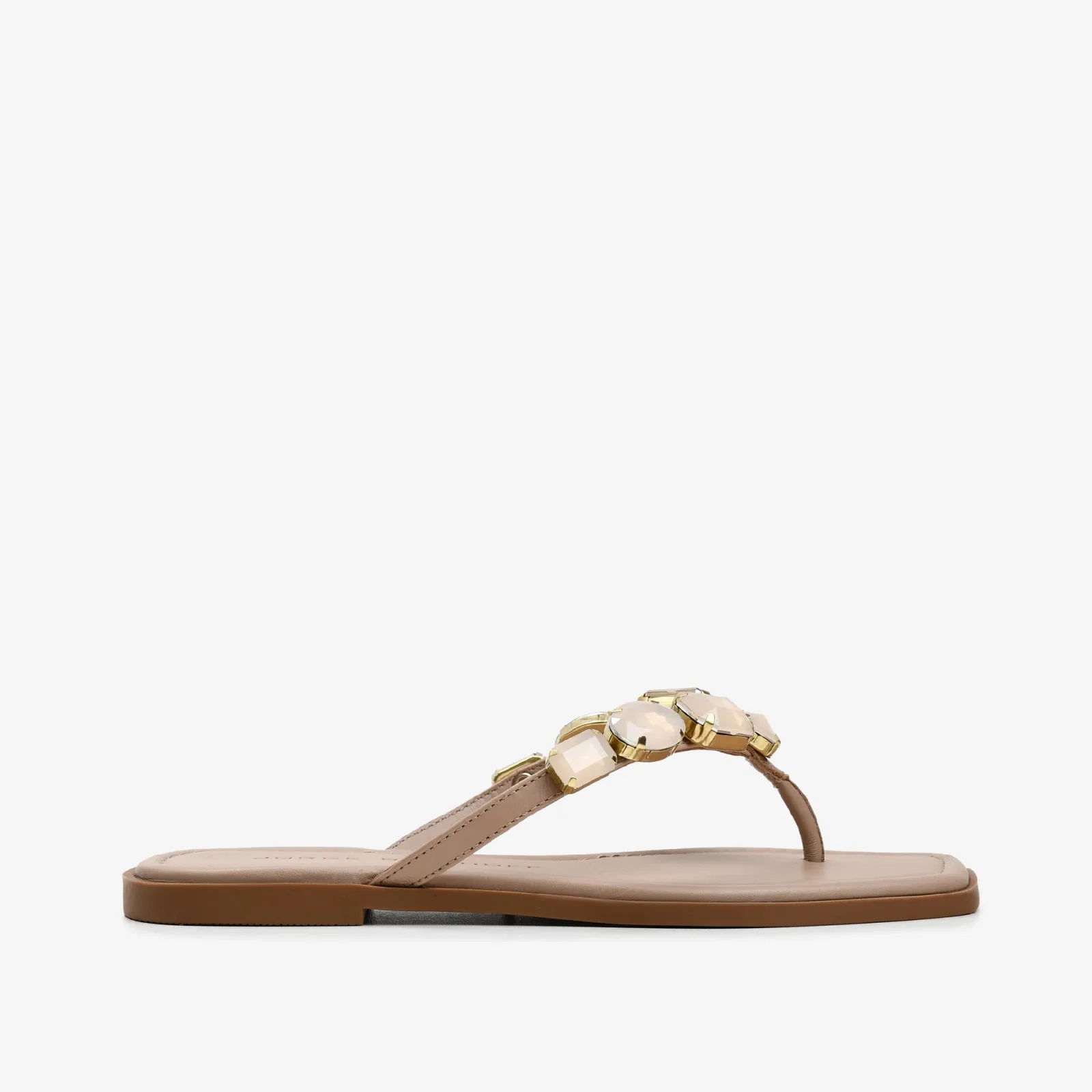 Chinelo Pedraria Nude Areia Couro — imagem 1