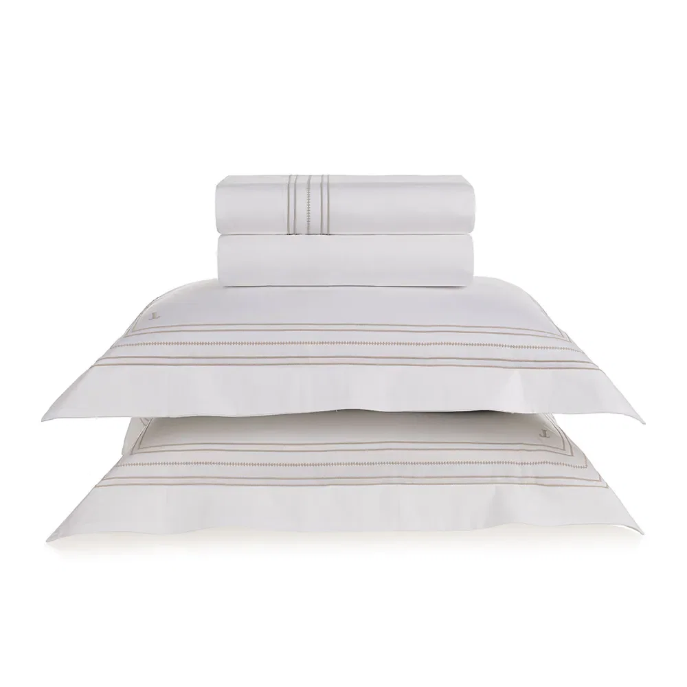 Jogo de cama Queen 300 fios Cetim Rienzo Branco / Nocciola