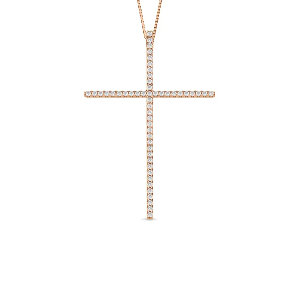 Pingente Cruz Stick em Ouro Rosé 18k com Diamantes, 39mm — imagem 1