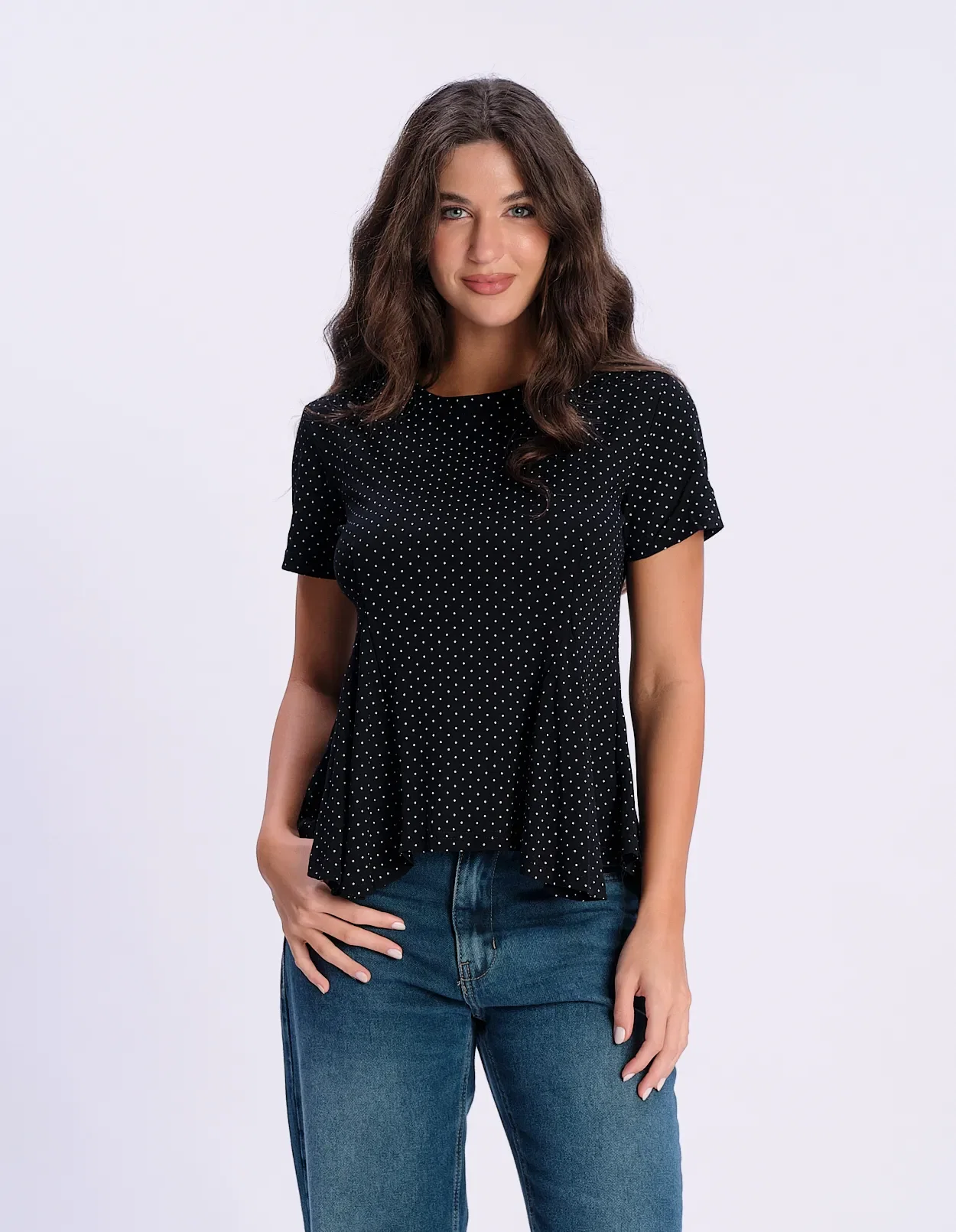 Blusa Peplum Poá Manga Curta - Preto — imagem 1