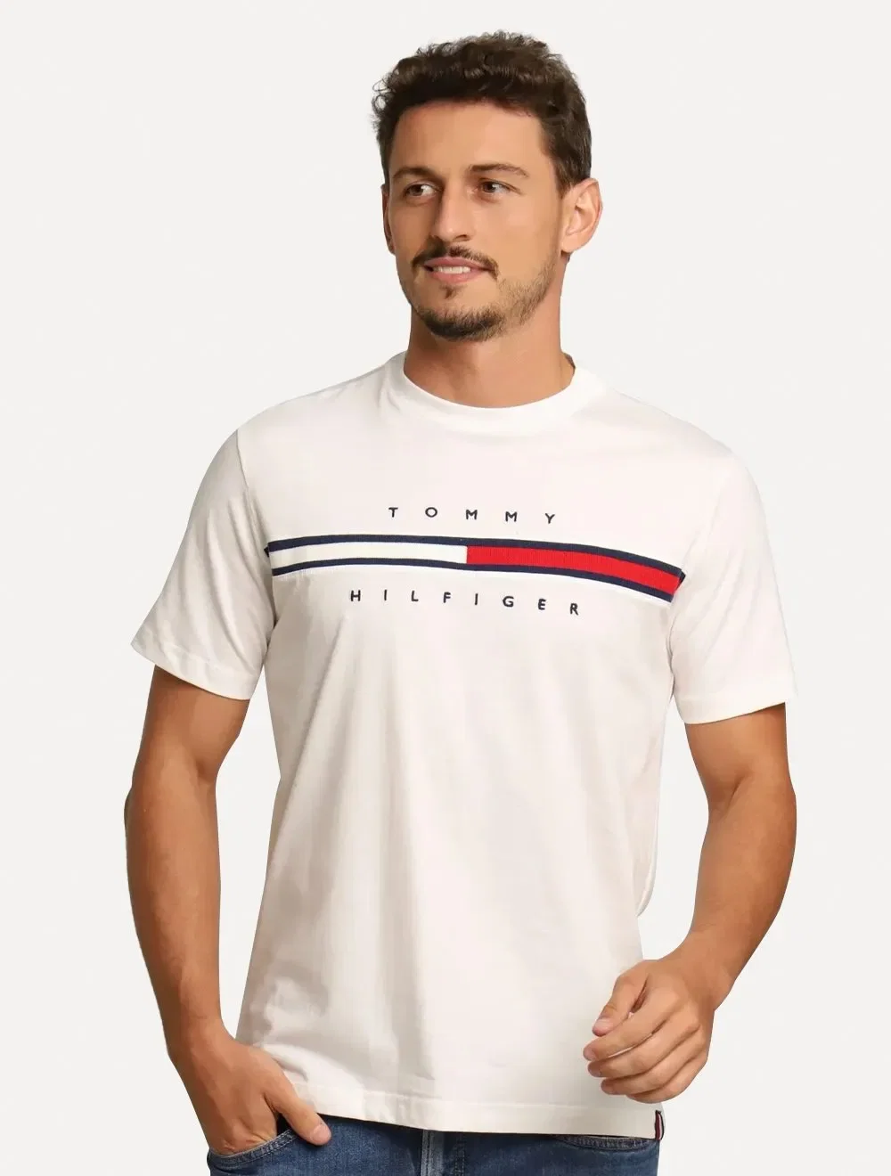 Camiseta Tommy Hilfiger Masculina Essential Flag Sash Branca — imagem 1