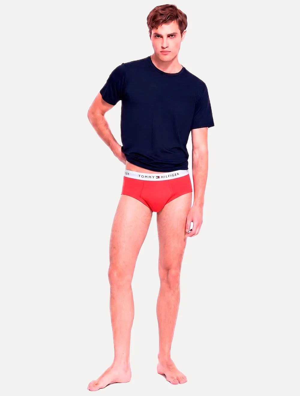 Cueca Tommy Hilfiger Masculina Cotton Stretch Brief Vermelha / Marinho / Branca Pack 3UN
