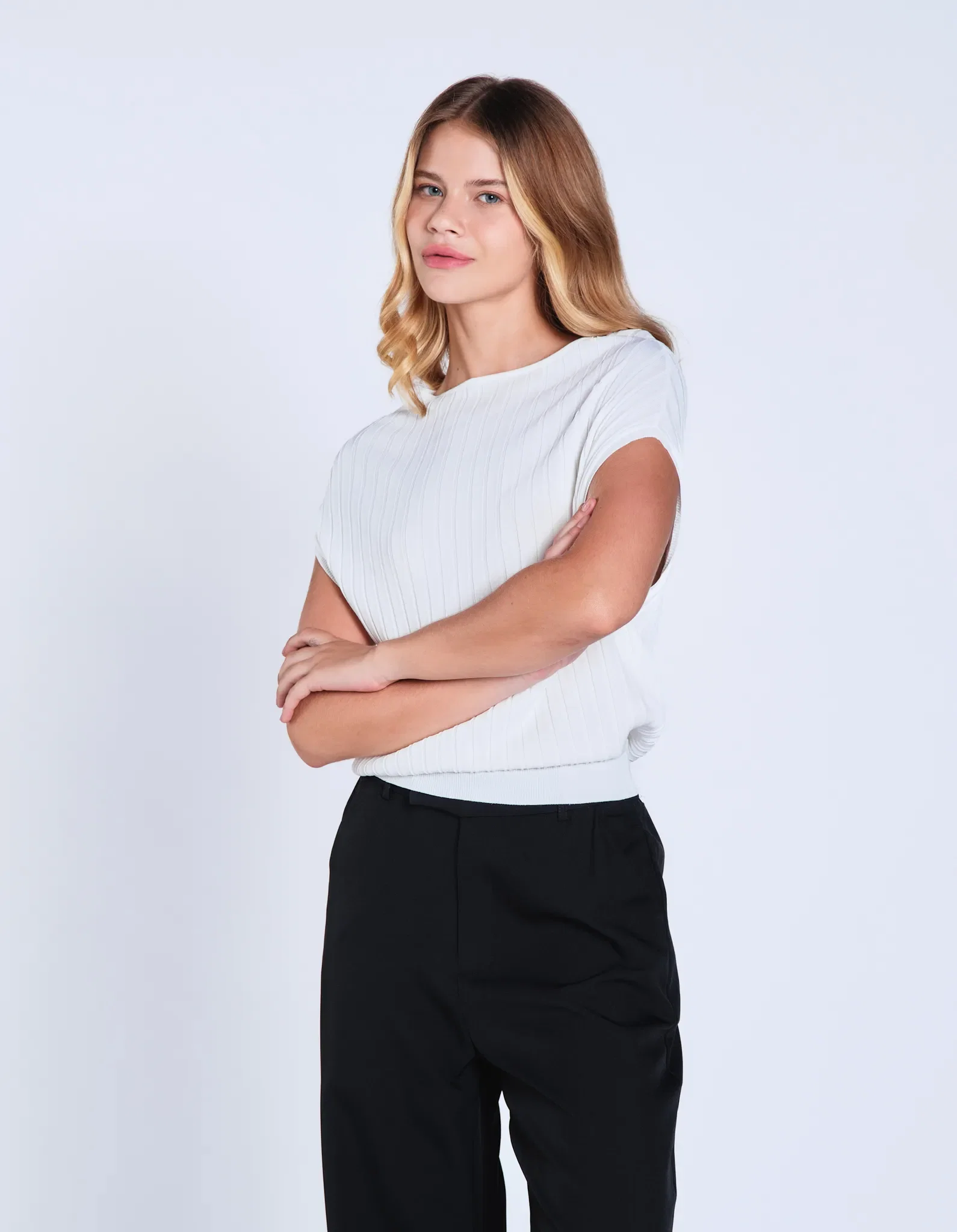 Blusa Sem Manga Tricot Barra Canelada - Branco — imagem 1