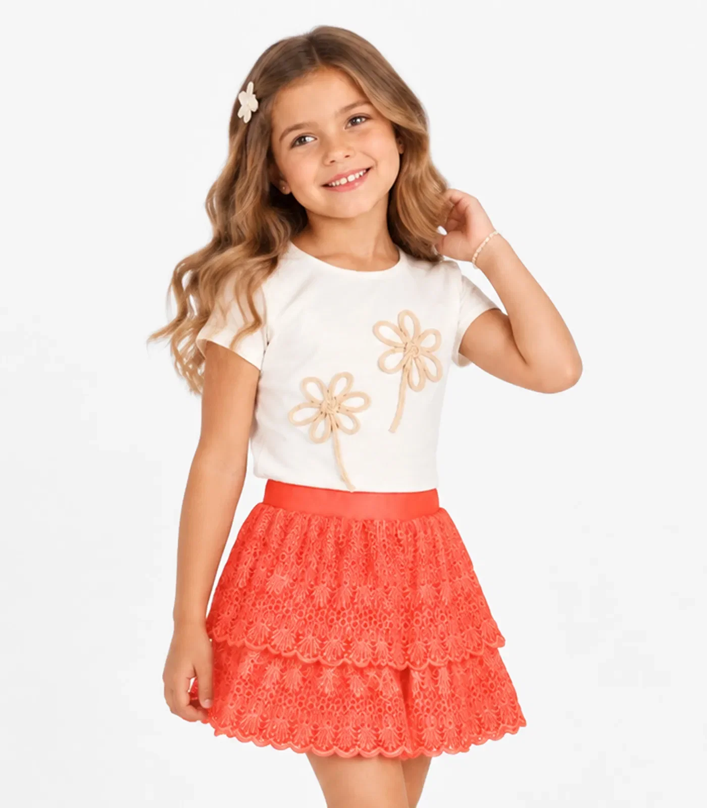 Conjunto Infantil Blusa e Saia Trick Nick Laranja