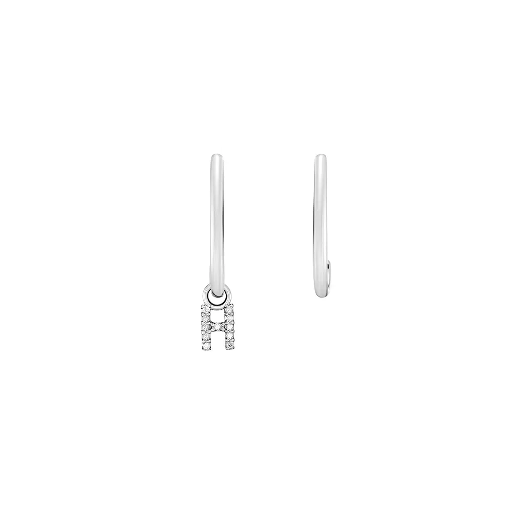 Brinco Letra H em Ouro Branco 18k com Diamantes — imagem 1