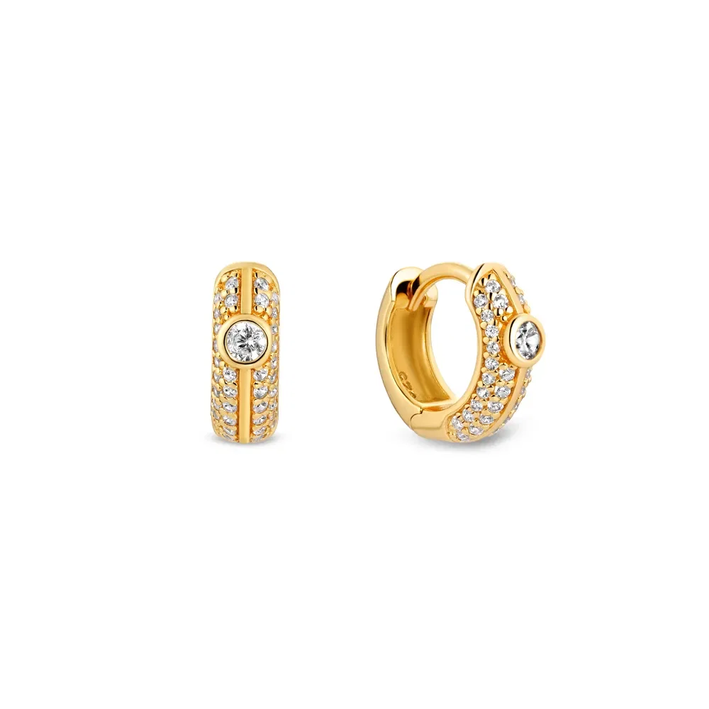 Argola Life Joyful em Prata 925 com Banho de Ouro Amarelo 18k e Pedras Incolores, 12,5mm — imagem 1
