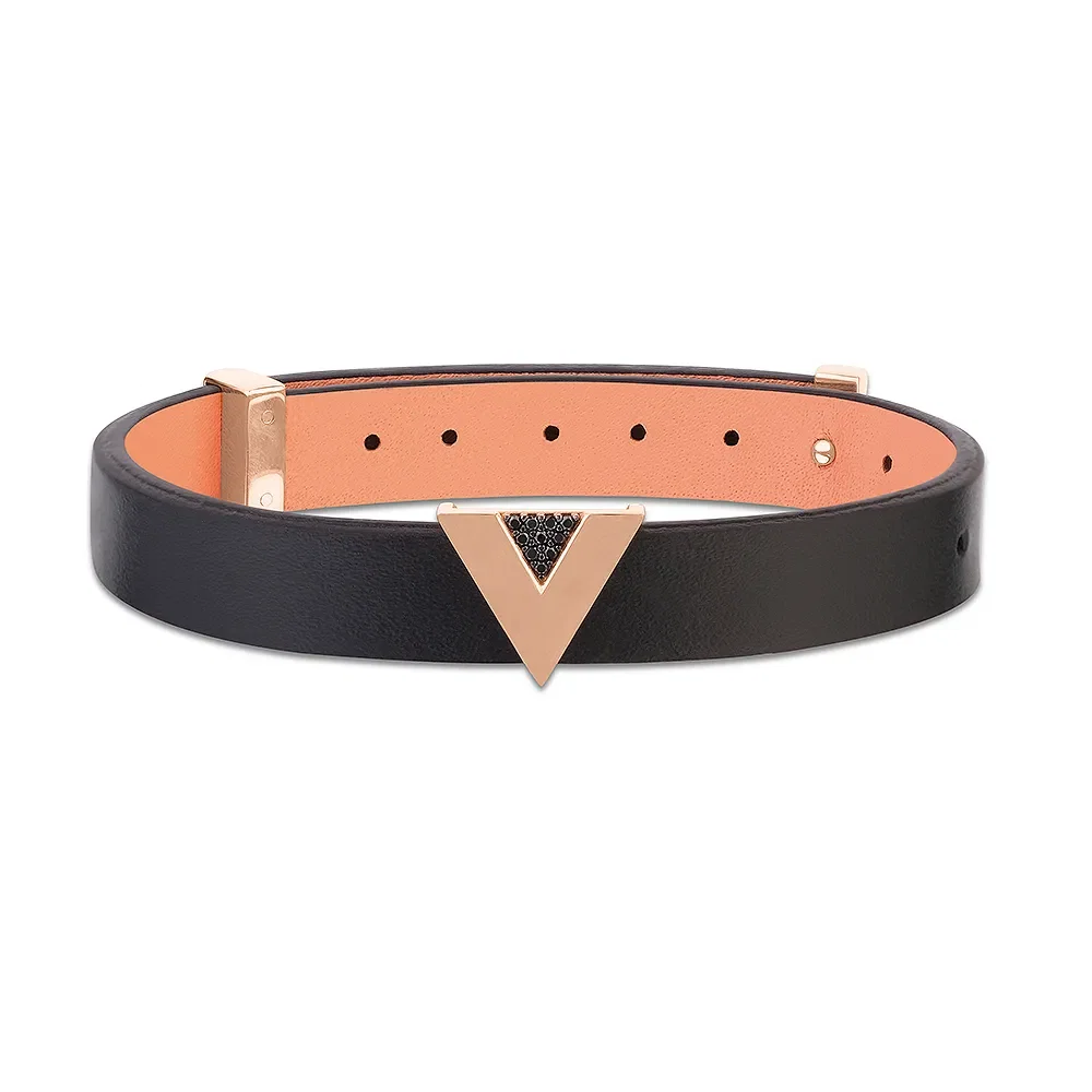 Pulseira Vivara em Couro com Ouro Vivara 18k com Diamantes Negros