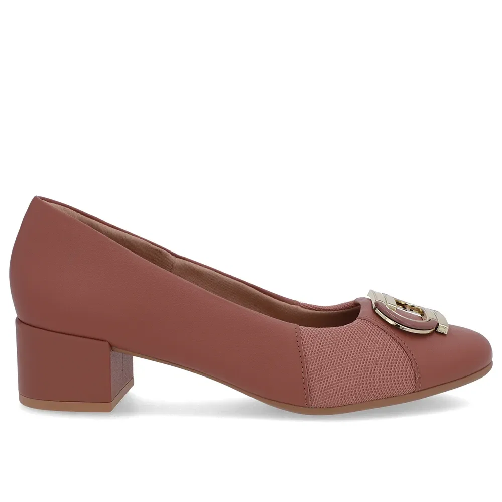 Scarpin Rosa Couro Lateral Tecido