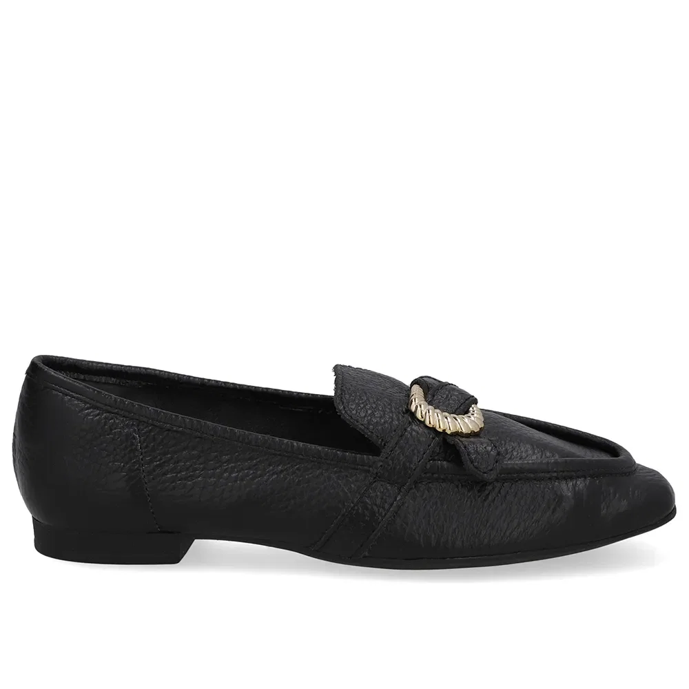 Loafer Couro Preto Enfeite