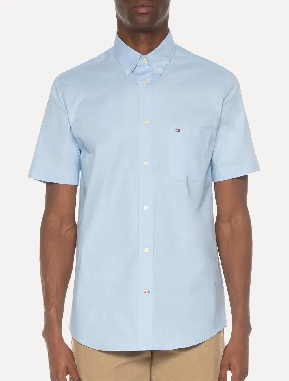Camisa Tommy Hilfiger Masculina Manga Curta Light Oxford Azul Claro