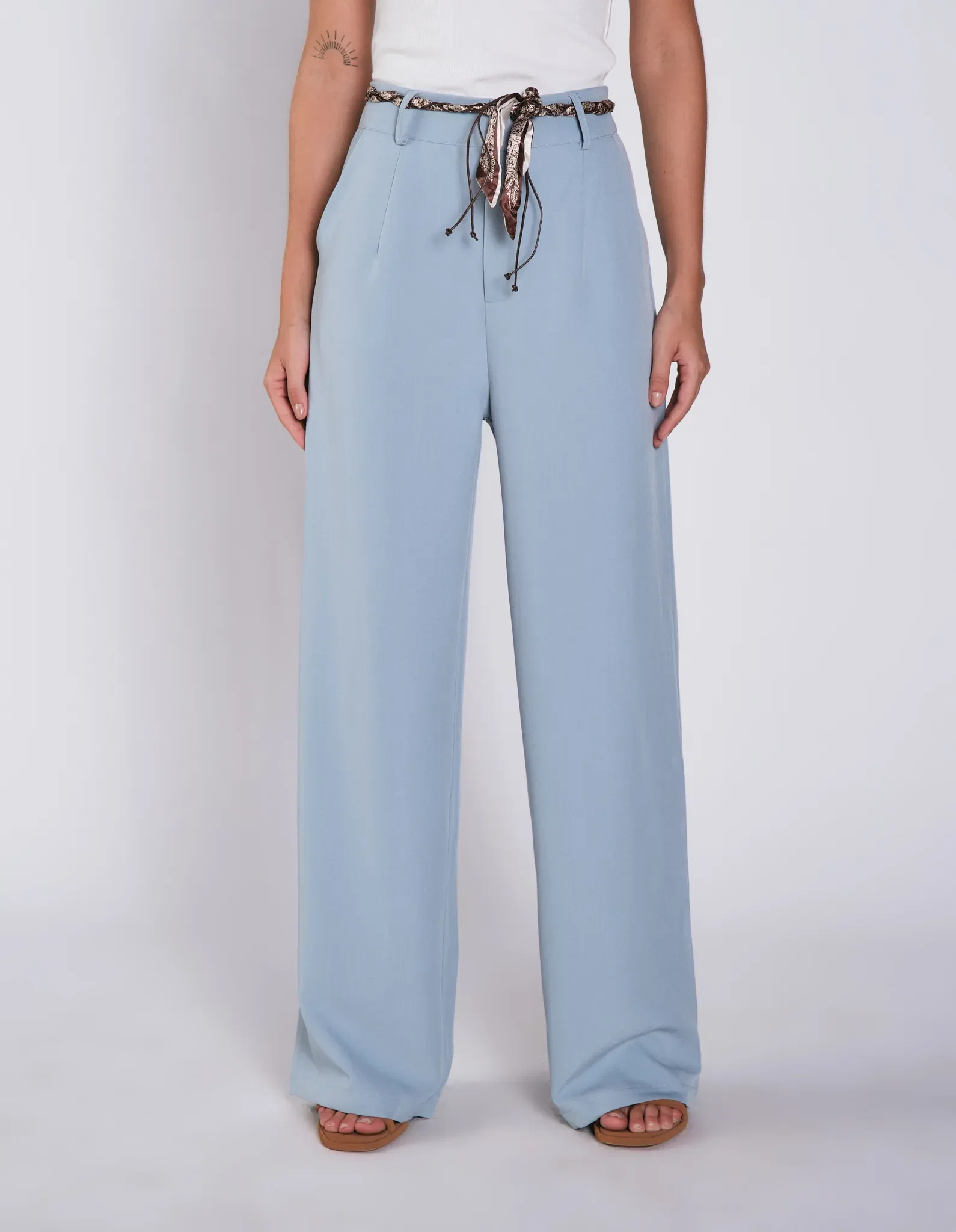 Calça Pantalona Detalhe Lenço - Azul