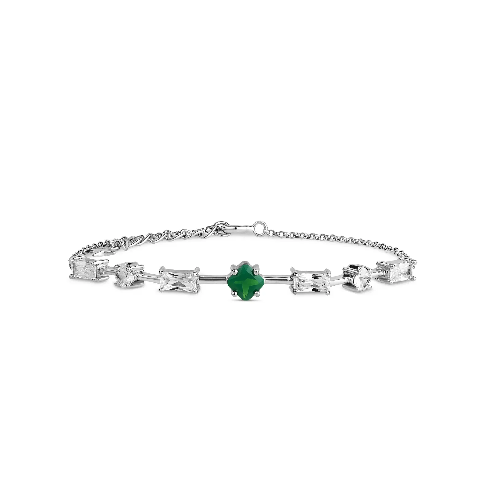 Pulseira Life Geo Colors em Prata 925 com Zircônia Incolor e Verde Escuro