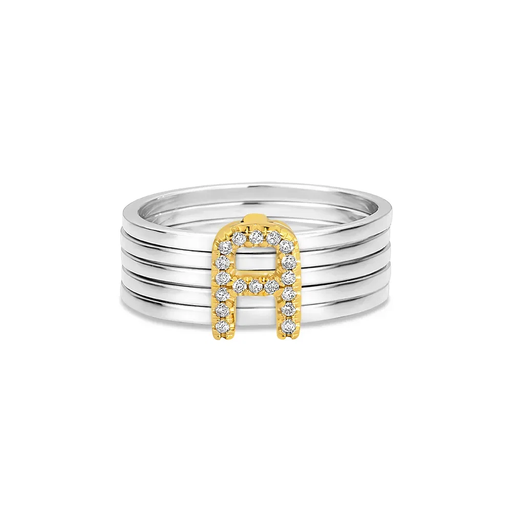 Anel Letra A em Prata 925 e Ouro Amarelo 18k com Diamantes — imagem 1