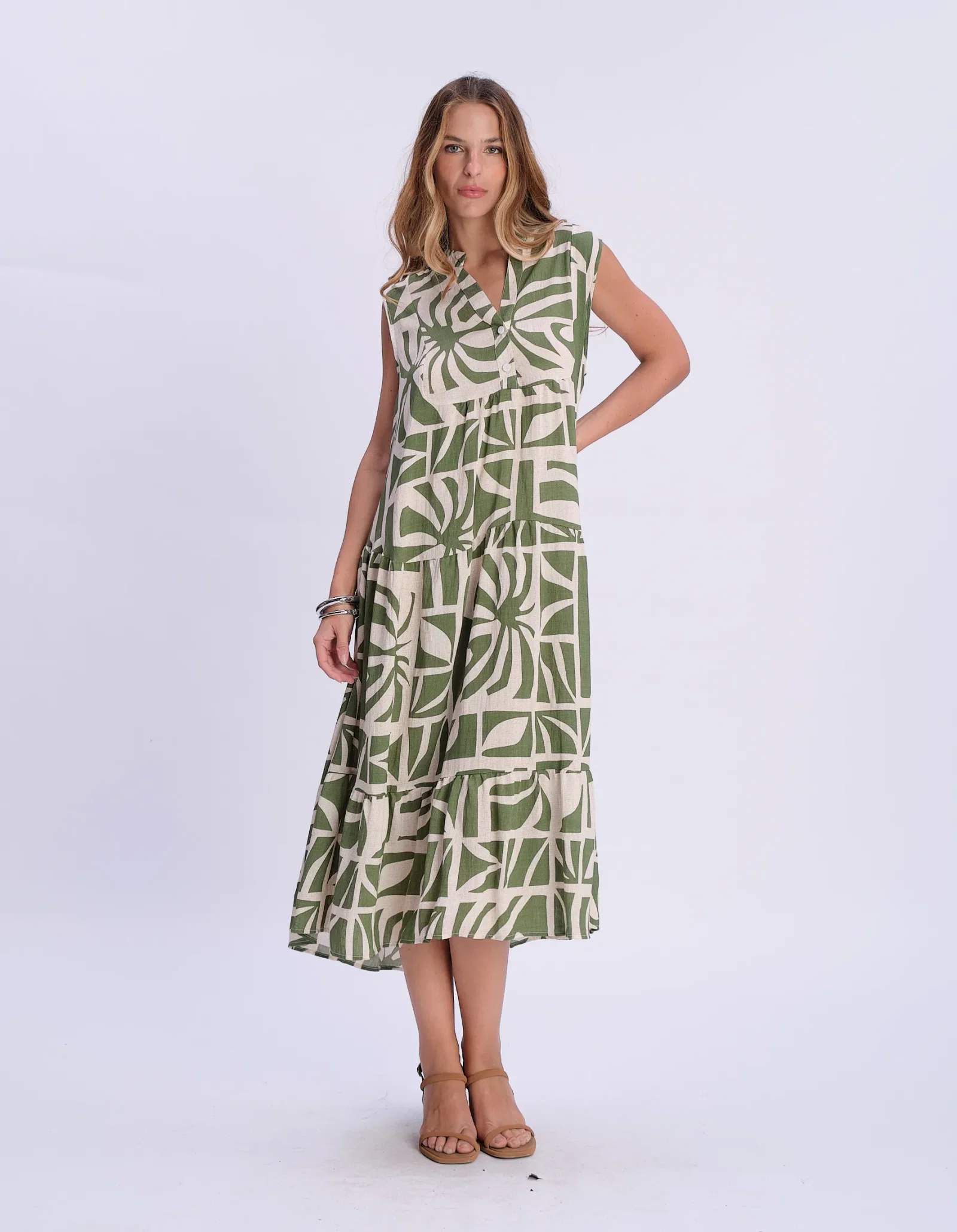 Vestido Curto Marias Estampado Abstrato - Verde Oliva
