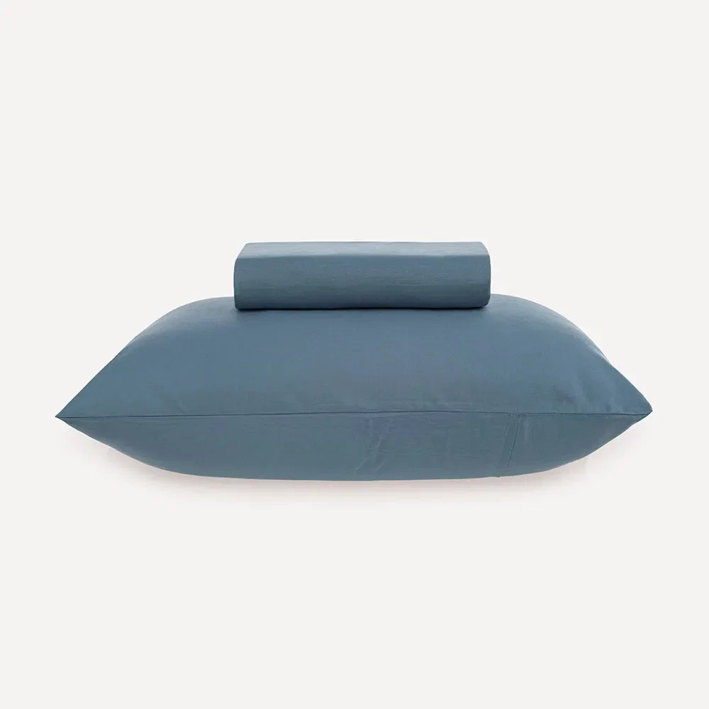 Lençol Solteiro com Elástico e Fronha 100% Algodão Matiza Azul Porcelana