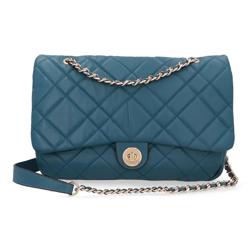 Bolsa Tiracolo Couro Azul Matelassê — imagem 1