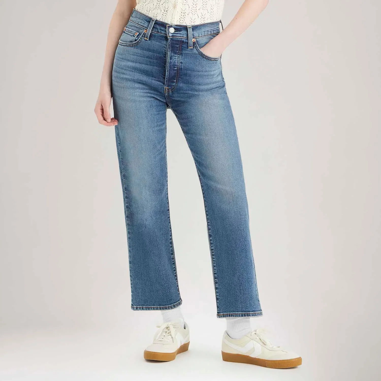 Calça Jeans Levi's® Ribcage Straight Ankle Lavagem Média
