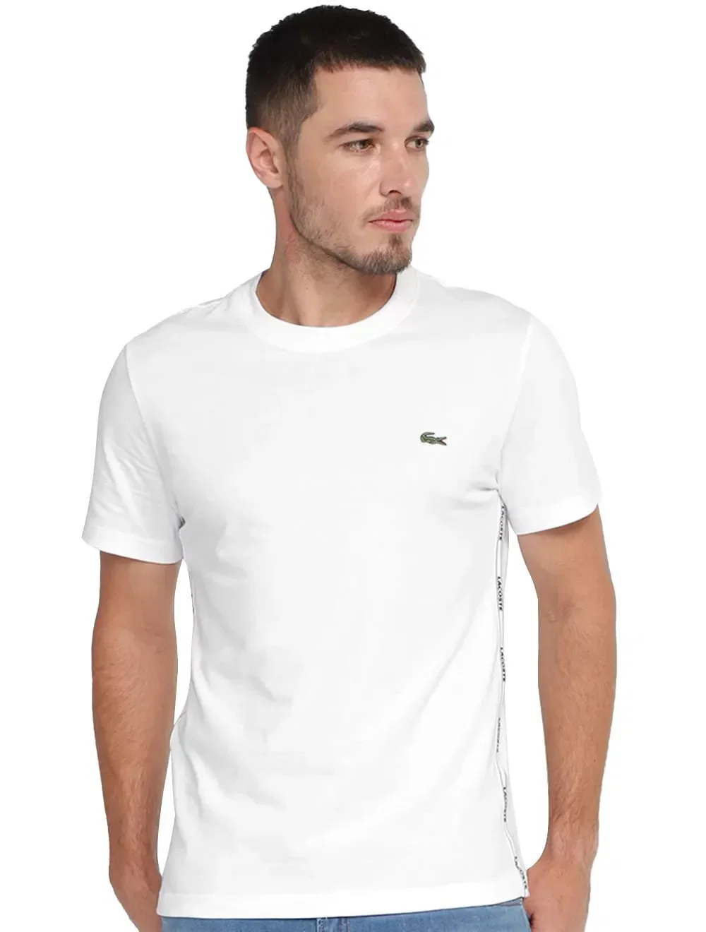 Camiseta Lacoste Masculina Sport Side Sash Logo Branca