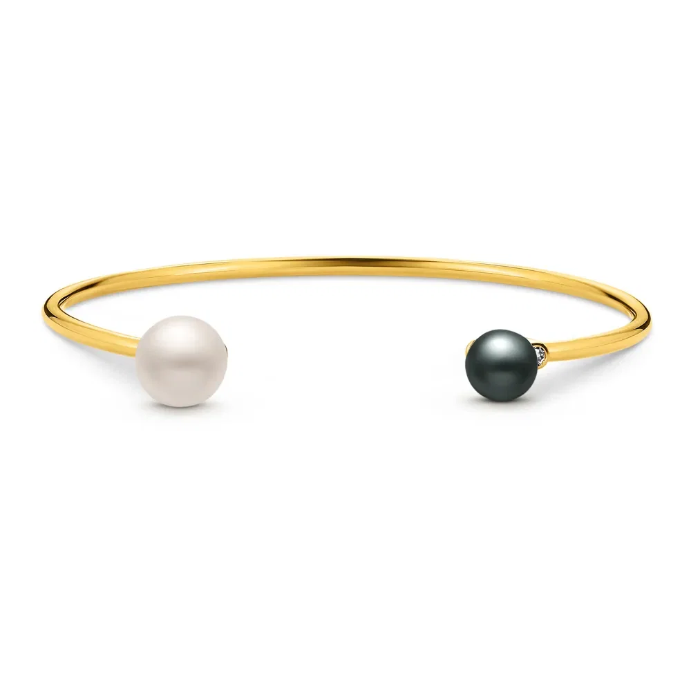 Pulseira Una em Ouro Amarelo 18k com Pérola Branca, Pérola Negra e Diamantes
